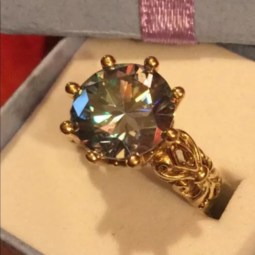 14k Ornate 4+ct. Ocean Blue Moissanite Ring